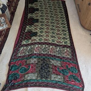 Formal Silk Indian Saree Sari 210"X45" Olive Green Black Maroon W Sequins